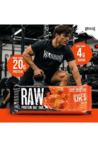 warrior RAW Protein Bars 12 x 75g High Protein Oat Flapjack Snack 20g Protein Per Bar, Low Sugar, High Fibre, Oat Flapjack, Protein Snacks, Meal Replacement Bars, On-the-Go (Salted Caramel)