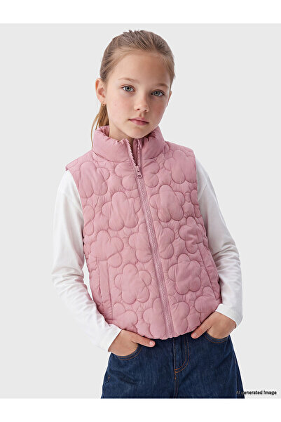 LC Waikiki Lcw Kids Pink Stand Collar Quilted Girls' Puffer Vest