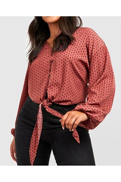 BOOHOO kadın elmas desenli ön bağlamalı bluz