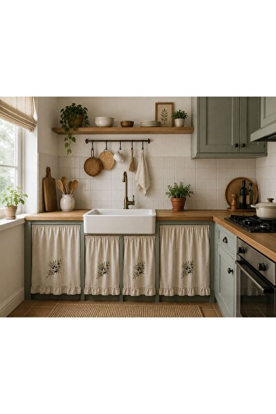 Sister Home Design Κουρτίνα κουζίνας ρουστίκ από λινό ύφασμα για κάτω από τον...