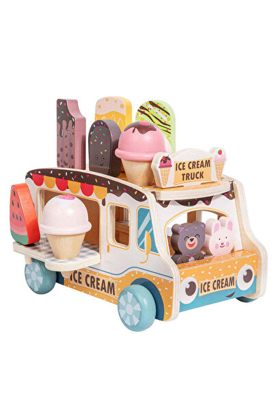 Stuniko Camion de Înghețată din Lemn pentru Copii, Set Joc de Rol Ice Cream T...