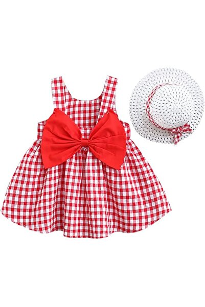 GENERAL Toddler Baby Girls One-Piece Floral Dress with Straw Hat Lace Trims P...