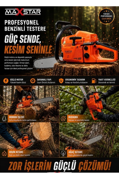 Maxstar HIZAR ODUN MOTORU ÇELİK DİŞLİ BENZINLI 52 CC 2.8 HP