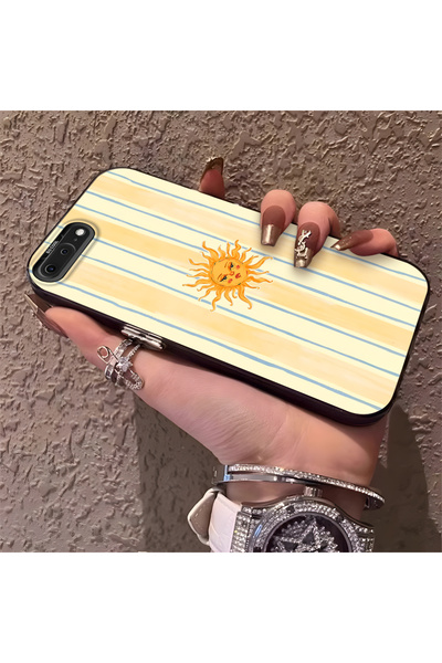 SLIMFELT iPhone 7 Plus/8 Plus Uyumlu Çizgili Retro Güneş Desenli Silikon Kılı...