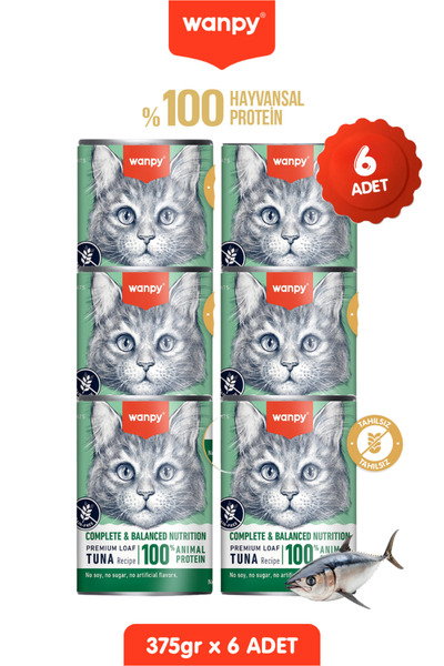 Wanpy 6lı Tahılsız Kedi %100 Gerçek Et Proteinli Ton Balıklı Konserve 6 Adet ...