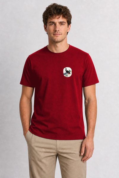 WAKHA Men's Zen Crane Bird Image - Red
