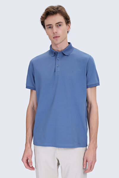 Hatemoğlu Βαμβακερό μπλουζάκι με λαιμόκοψη πόλο Regular Fit indigo