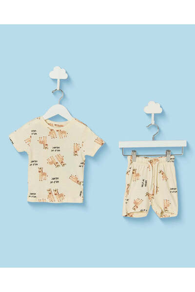 REDTAG Infant Boys Cream Wild Zebra Short Pyjama Set
