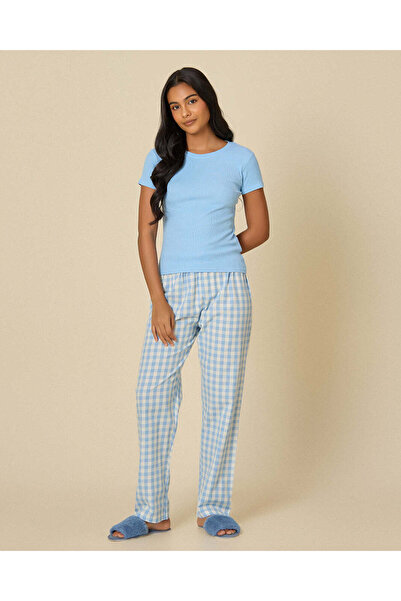 REDTAG Women Blue Plain Pyjama Set