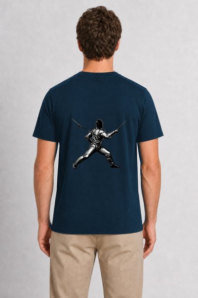 WAKHA Men's Fencer Tattoo Style Graphic - Back Print - Navy Blue