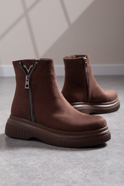 Mc vay Shoes Kadın V Toka Süs Fermuarlı Suni Süet 002 Özel Kaymaz Taban Şık K...