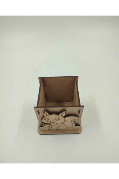 WOODIVA AHŞAP Cute Squirrel Paintable Wooden Pen Holder School DIY Activity Activity Art (9 cm X 7 cm X 9 cm)