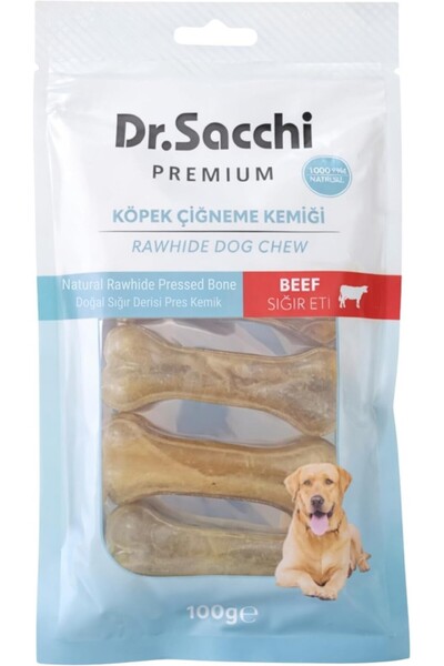 Dr. Sacchi Dr.Sacchi Premium Sığır Etli Doğal Sığır Derisi Press Kemik Tahılsız Köpek Ödülü 3" 20-25 Gr 5'li