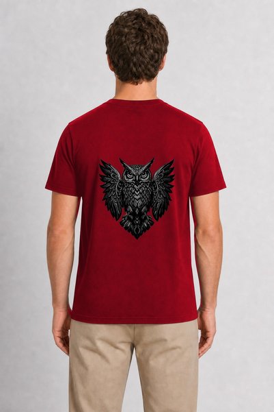 WAKHA Men's Gothic Decorated Owl Back Print - Red