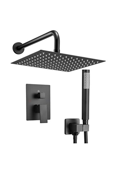 OMS Set de dus, Montaj incastrat, Inox, Negru mat, Cap dus patrat 250 mm, Dim...