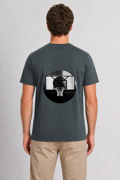 WAKHA Men's Street Basketball Hoop Halftone Design - Back Print - Smoked