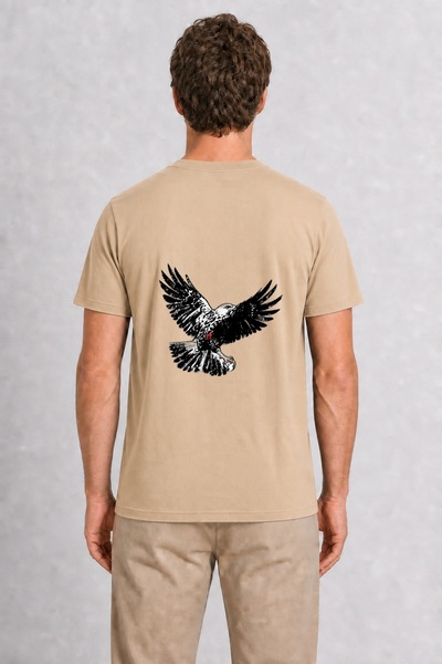 WAKHA Men's Traditional Japanese Style Hawk Back Print - Cream