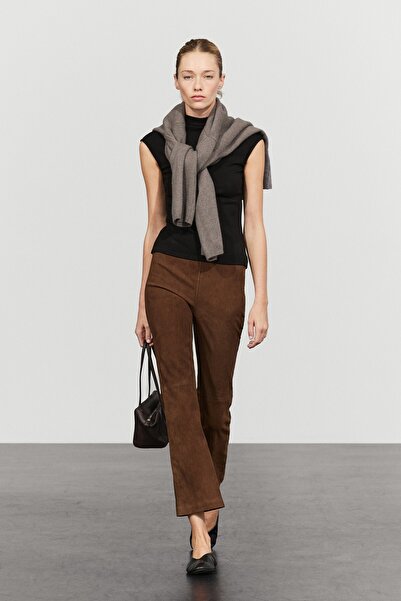 Massimo Dutti Süet deri çan kesim tayt pantolon