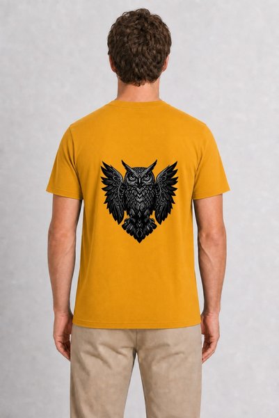 WAKHA Men's Gothic Decorated Owl Back Print - Yellow