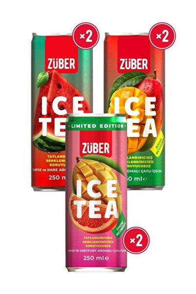 Züber Ice Tea Yepyeni Soğuk Çay Deneme Paketi 250ml x 6 Adet (Mango, Karpuz&N...