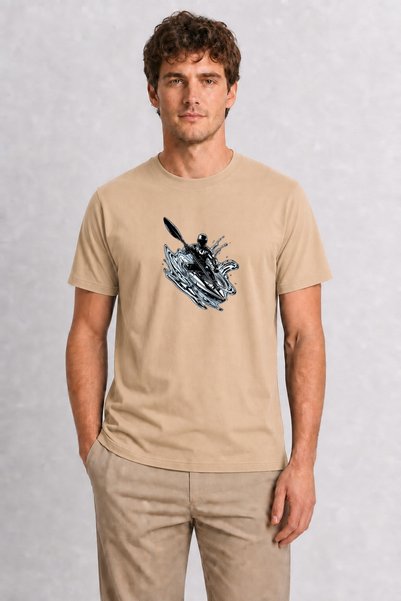 WAKHA Men's Dynamic Flow Canoe Graphic Design - Cream