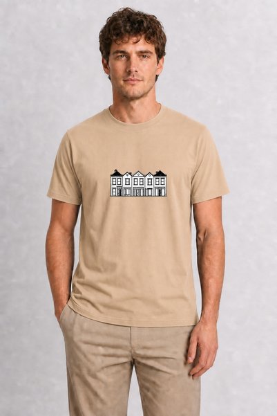 WAKHA Men's Minimalist City Houses Linear Design - Cream