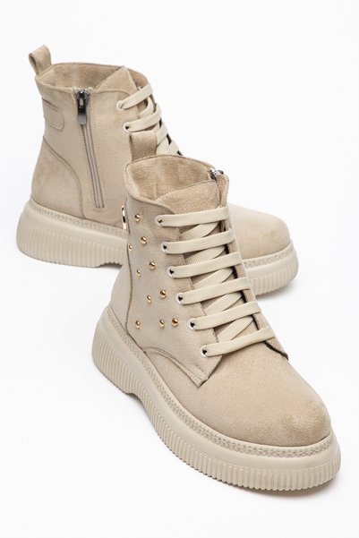 Mc vay Shoes Kadın Troklu Mc Aksesuarlı Bağcıklı ve Fermuarlı 002 Kaymaz Kalı...