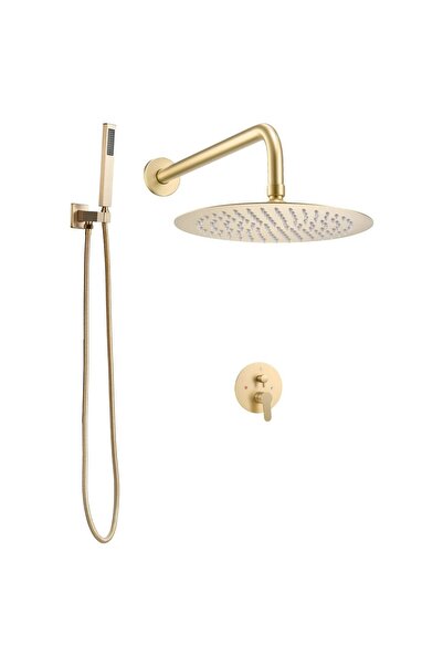 OMS Set de dus, Montaj incastrat, Inox, Auriu, Diametru 25 cm, 530 x 245 x 14...