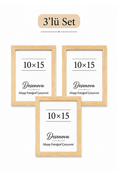 Desenova 3’lü Set 10x15 cm Doğal Ahşap Fotoğraf Çerçevesi