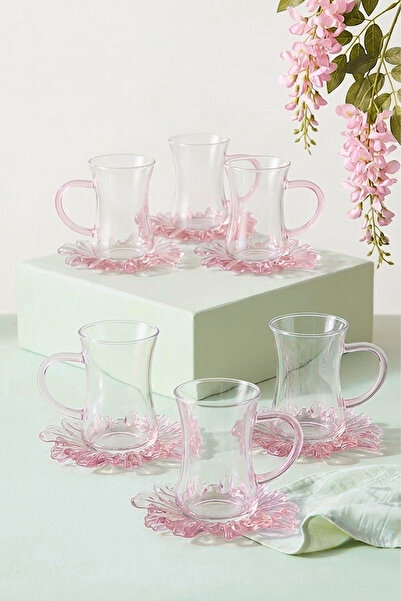 Kitchen Life 150 ml 12 Piece 6 Person Borosilicate Glass Aura Tea Set with Ha...