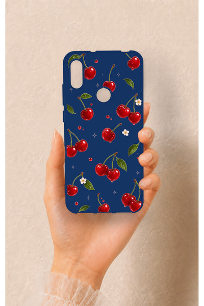 Vip Case Huawei Y6 2019 Uyumlu Kiraz Papatya Desenli Silikon Kılıf