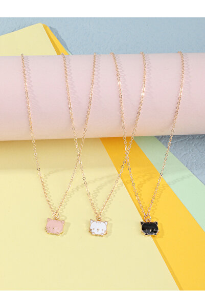 Take Two By Styli Pack of 3 - Girls Multi-Color Cat Pendant Necklaces