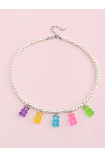 Take Two By Styli Girls Pearl and Gummy Bear Charm Necklace