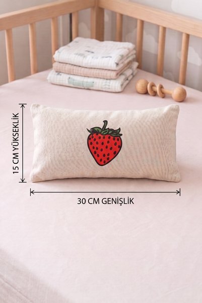 Minishopio Strawberry Cotton Linen Baby Waist Support Pillow Tummy Time Abdominal Exercise Crib Pillow 15X30 cm