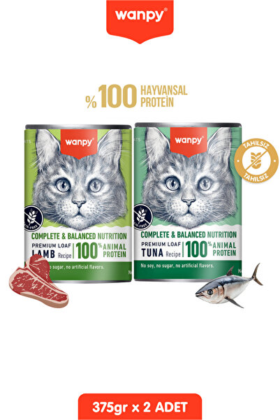 Wanpy 2li Tahılsız Kedi %100 Gerçek Et Proteinli Kuzulu & Ton Balıklı Konserv...