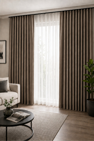 DEVRİM OLİVYA TEKSTİL Mink Single Wing Cornice Blackout Background Curtain, L...