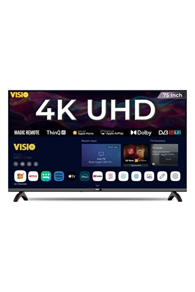 Visio تلفزيون ذكي 75 بوصة بدقة 4K UHD بنظام webOS، رباعي النواة، بدون إطار، م...