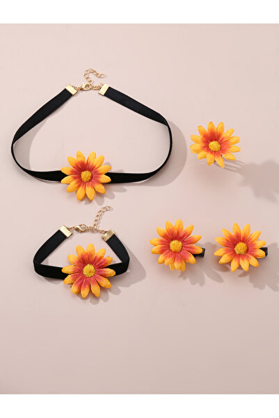 Take Two By Styli Girls Multi-Color Floral Daisy Choker, Hair Clip, Bracelet ...