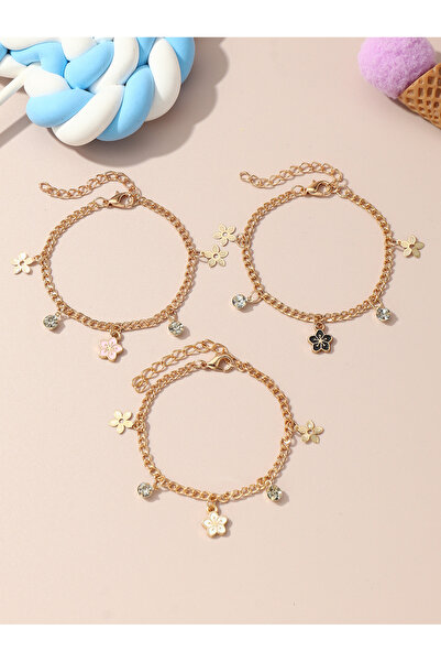Take Two By Styli Pack of 3 - Girls Gold Tone Flower Charm Bracelets