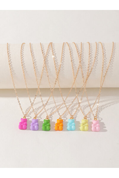 Take Two By Styli Pack of 7 - Girls Multi-Color Gummy Bear Pendant Necklaces