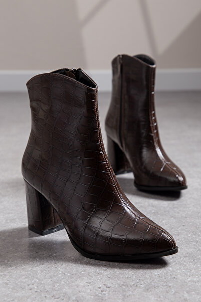 Mc vay Shoes Kadın Tarz Bilek Crocodile Fermuarlı Kaymaz Taban 7 Cm Topuklu B...