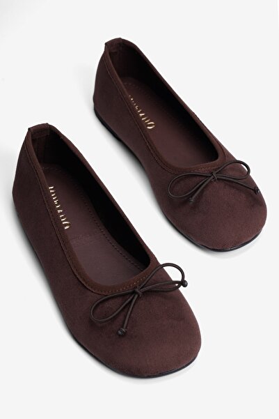 Mubiano Women's Suede Ballerina Flats with Bow Detail and Oval Toe, Alya Brown
