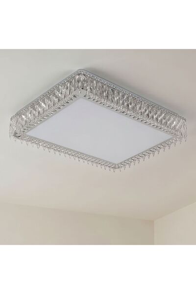 Danube Home Nasrin LED Dimmable Ceiling Lamp With Remote - 110Cm Chrome, Acry...