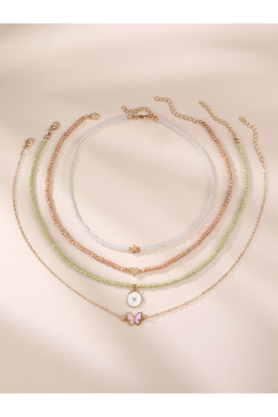 Take Two By Styli Pack of 4 - Girls Multi-Color Beaded Necklaces with Hearts ...