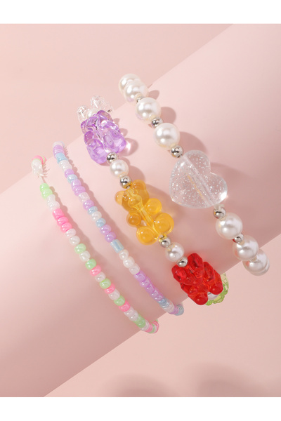 Take Two By Styli Pack of 4 - Girls Multi-Color Beaded Bracelets with Charms