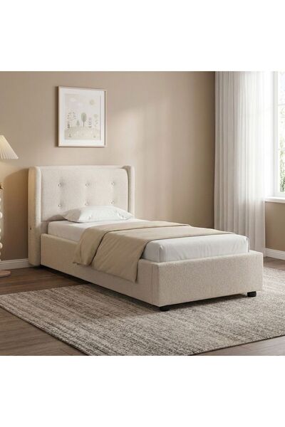 Danube Home Maxillux Tuft 90X200 Upholstered Kids Bed With Usb-beige, Enginee...