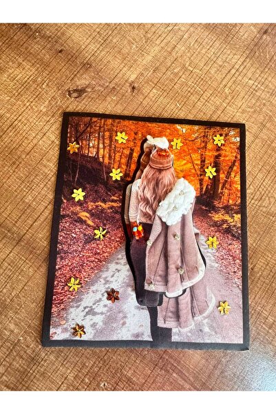 Gönülden Tasarım 23X19 cm Embossed Autumn Girl Visual Emblem Sewing Applique
