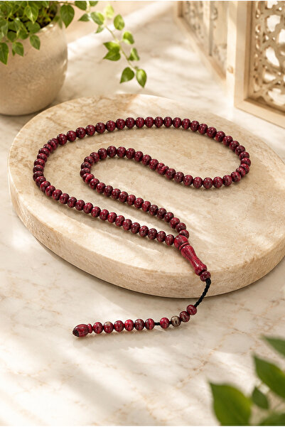 ihvan online 100-Piece Wooden Long Zikir Prayer Beads - Burgundy