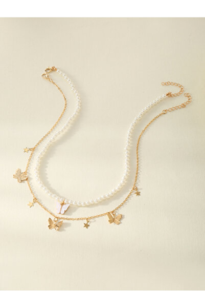 Take Two By Styli Pack of 2 - Girls Pearl and Butterfly Charm Necklace