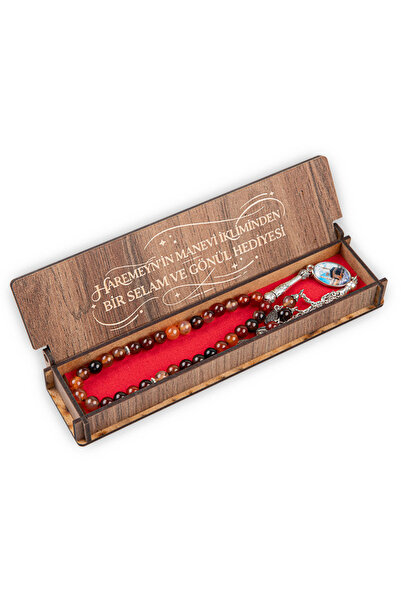 ihvan online Agate Stone Prayer Beads with Wooden Box, 33 Pieces Haremeyn 8 m...